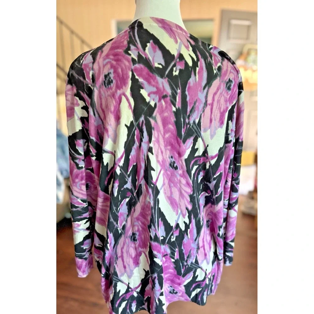 Talbots Women 1X Plus Silk Blend Floral Cardigan Button‎ Up 3/4 Sleeve Floral